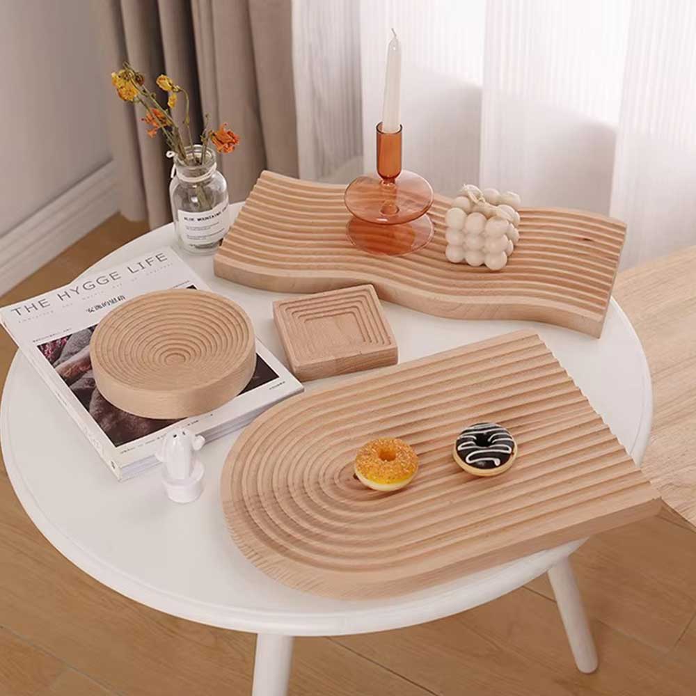 Acacia Wood Engraved Serving Tray Set