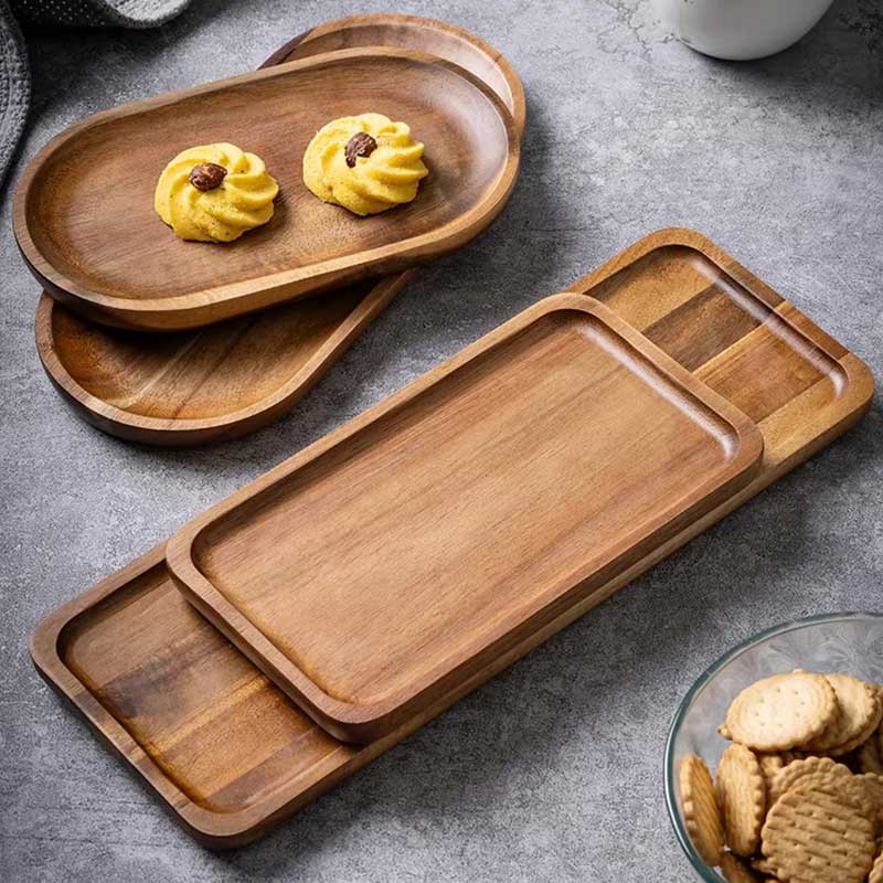 Acacia Wood Serving Tray for Tea, Dessert & Snacks