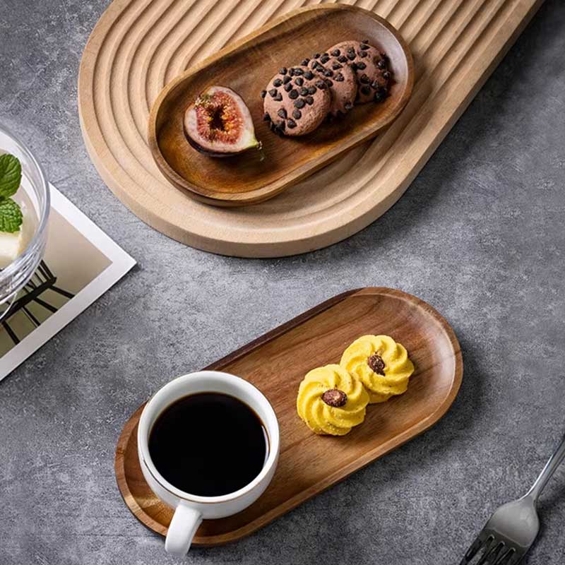 Acacia Wood Serving Tray for Tea, Dessert & Snacks