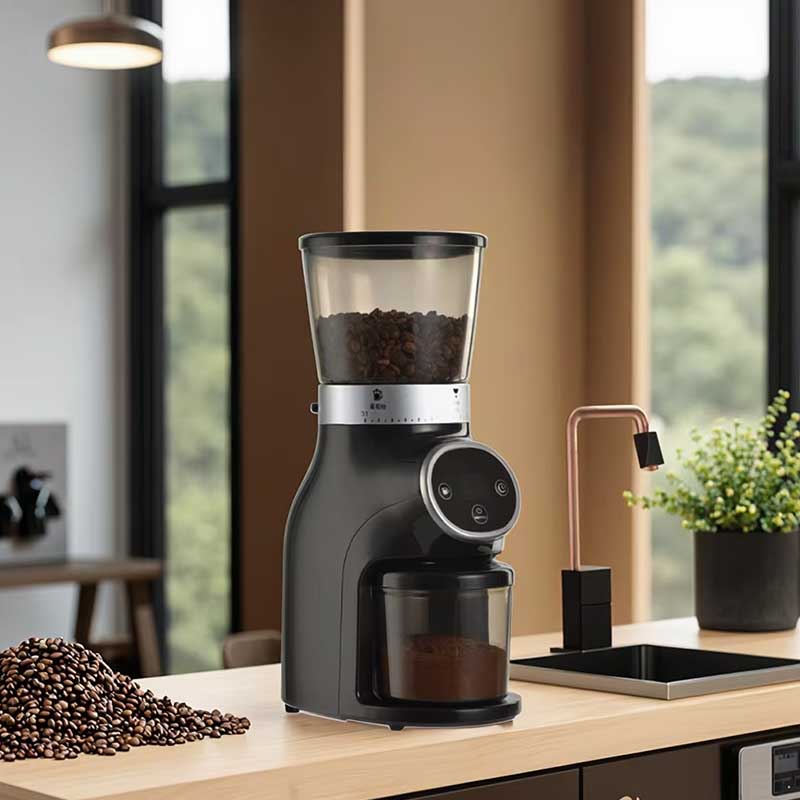 Italian Stainless Steel Electric Coffee Grinder – Portable Conical Burr Design with Adjustable Grind Settings & Digital LED Panel