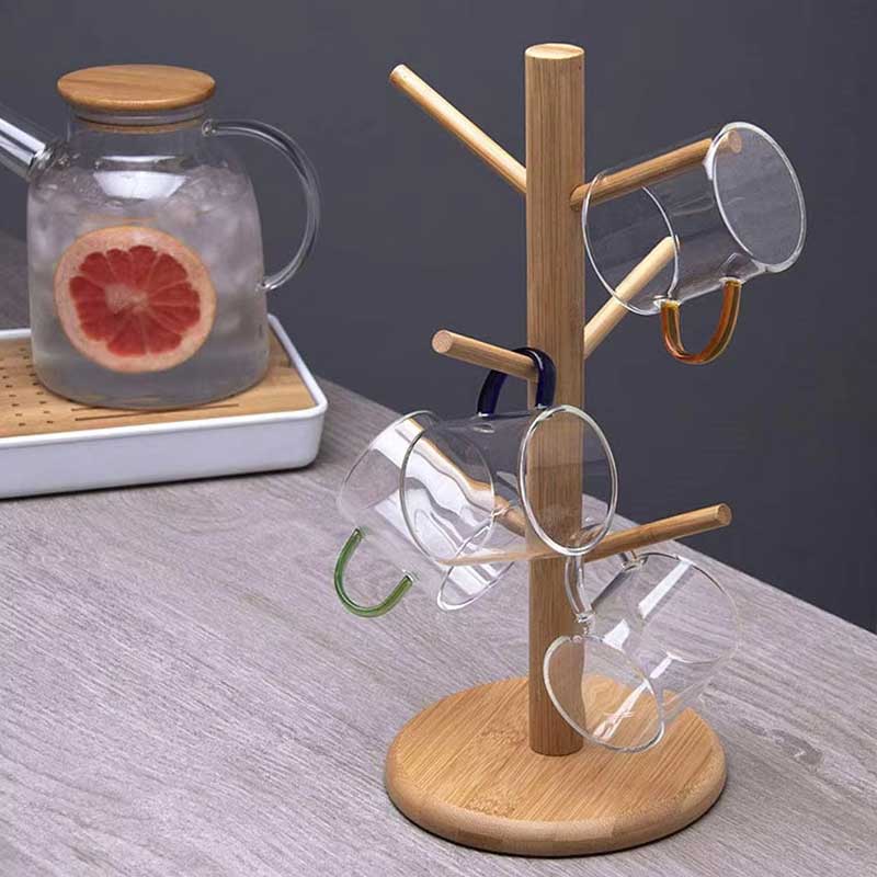 Bamboo Mug Holder Tree with 6 Hooks