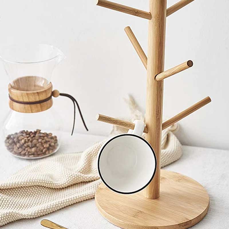 Bamboo Mug Holder Tree with 6 Hooks