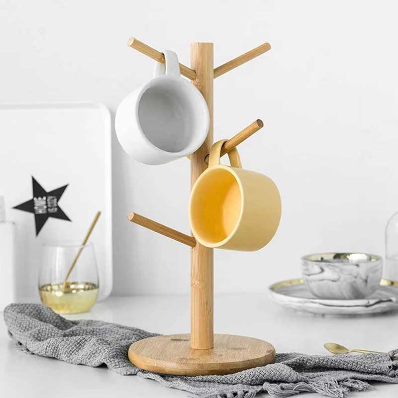 Bamboo Mug Holder Tree with 6 Hooks