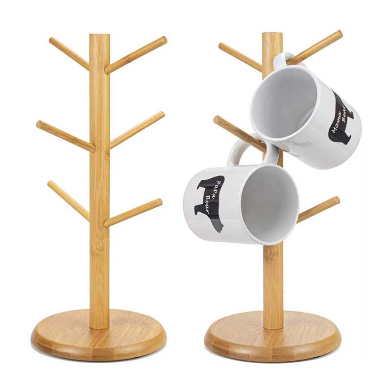 Bamboo Mug Holder Tree with 6 Hooks