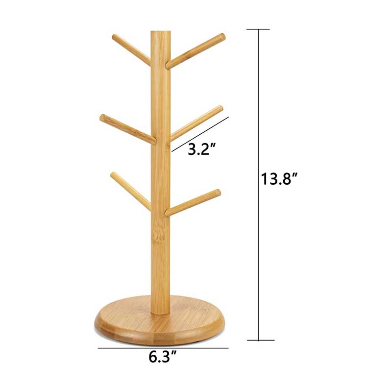 Bamboo Mug Holder Tree with 6 Hooks