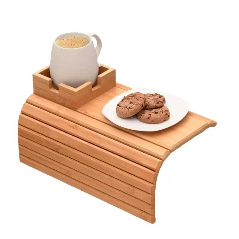 Bamboo Sofa Arm Tray with Cup Holder – Coffee & Snack Couch Organizer