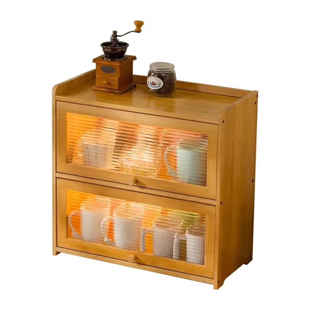 Black Multi-Layer Bamboo Storage Cabinet with Doors Coffee&Co.