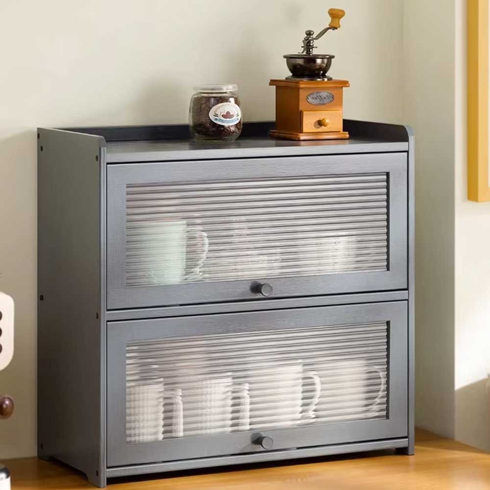 Black Multi-Layer Bamboo Storage Cabinet with Doors Coffee&Co.
