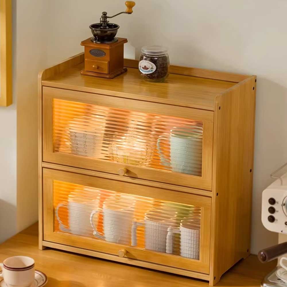 Black Multi-Layer Bamboo Storage Cabinet with Doors Coffee&Co.