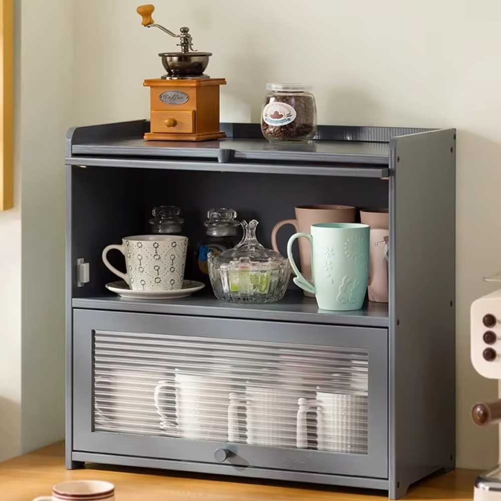 Black Multi-Layer Bamboo Storage Cabinet with Doors Coffee&Co.