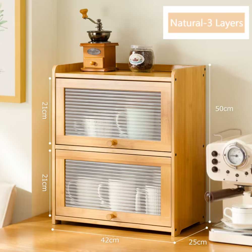Black Multi-Layer Bamboo Storage Cabinet with Doors Coffee&Co.
