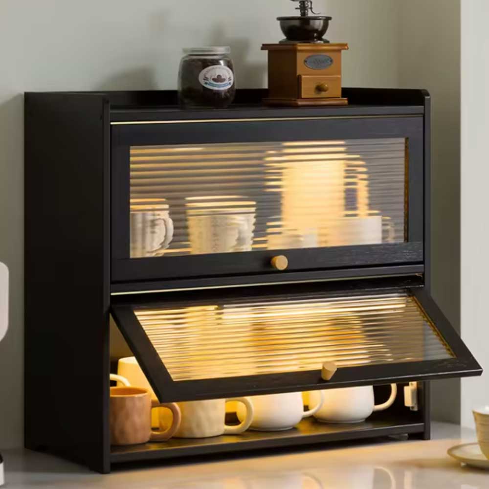 Black Multi-Layer Bamboo Storage Cabinet with Doors Coffee&Co.