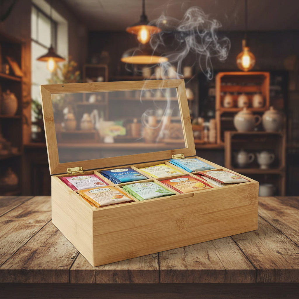 Bamboo Tea Box Organizer with 8 Compartments Coffee&Co.