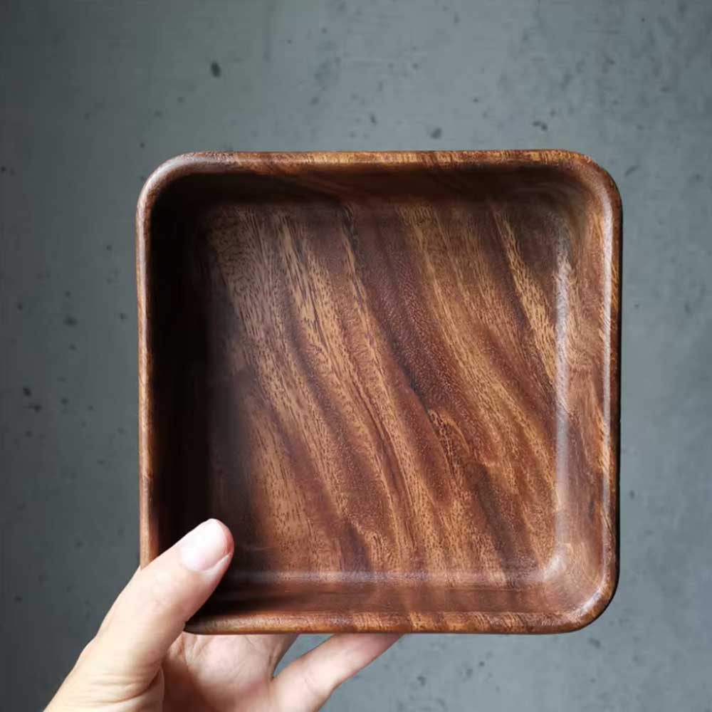 Black Walnut Square Serving Plate for Snacks & Coffee