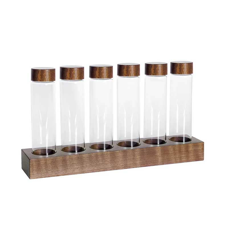 Borosilicate Glass Coffee Bean Storage Tubes with Wooden Stand
