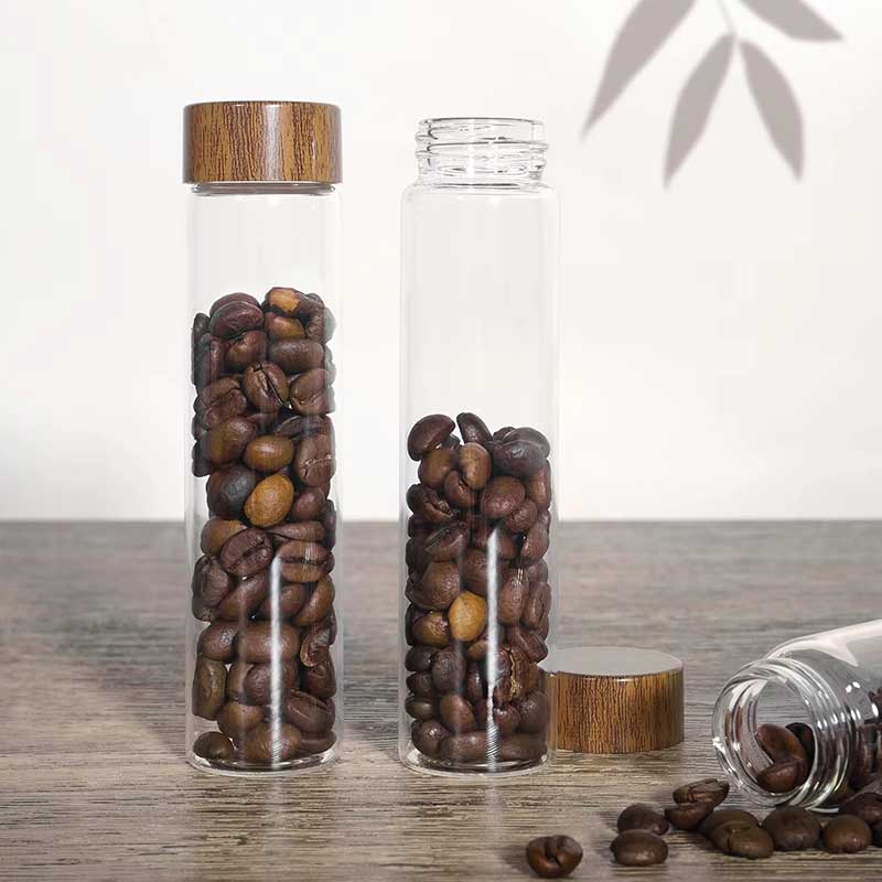 Borosilicate Glass Coffee Bean Storage Tubes with Wooden Stand