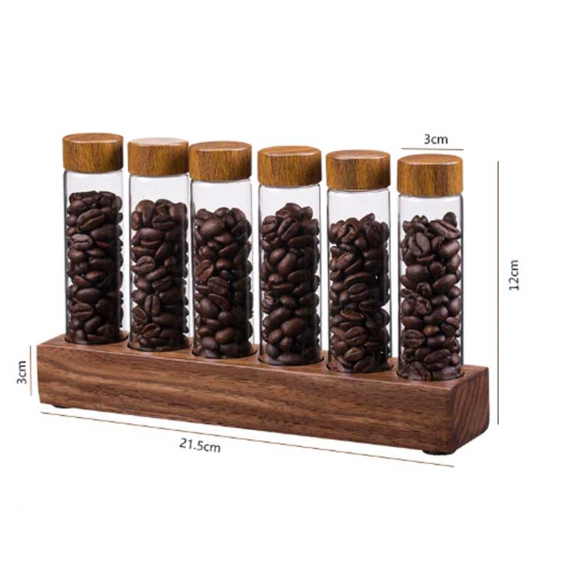 Borosilicate Glass Coffee Bean Storage Tubes with Wooden Stand