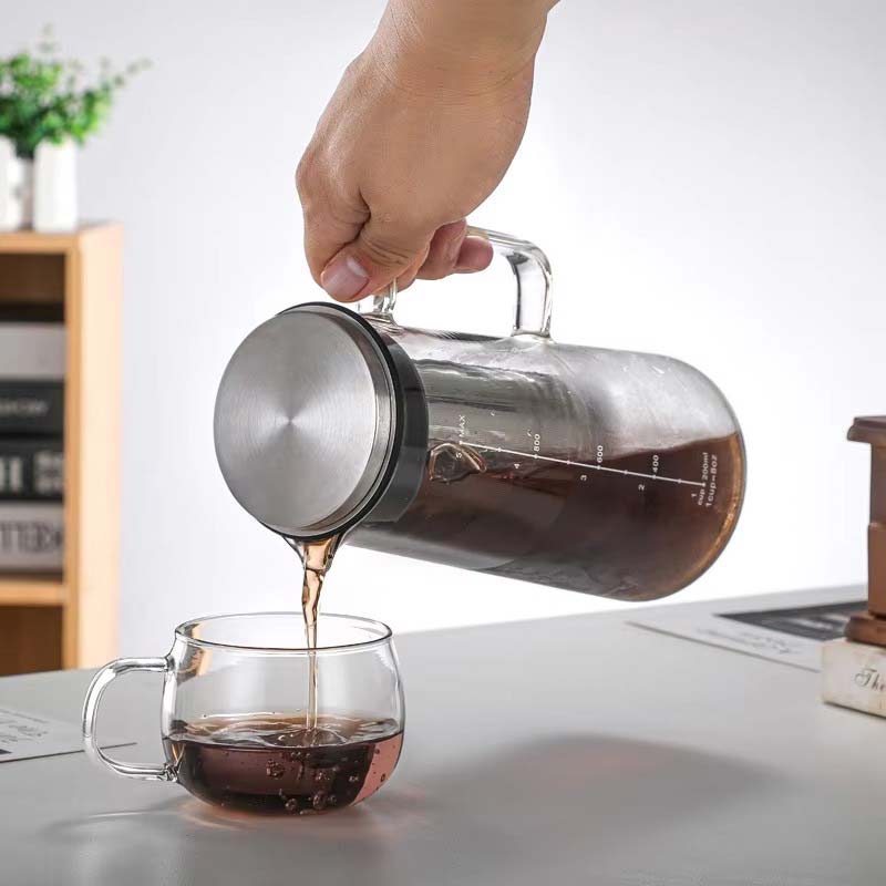 Borosilicate Glass Cold Brew Coffee Maker Set – Durable Airtight Design with Stainless Steel Filter and Lid
