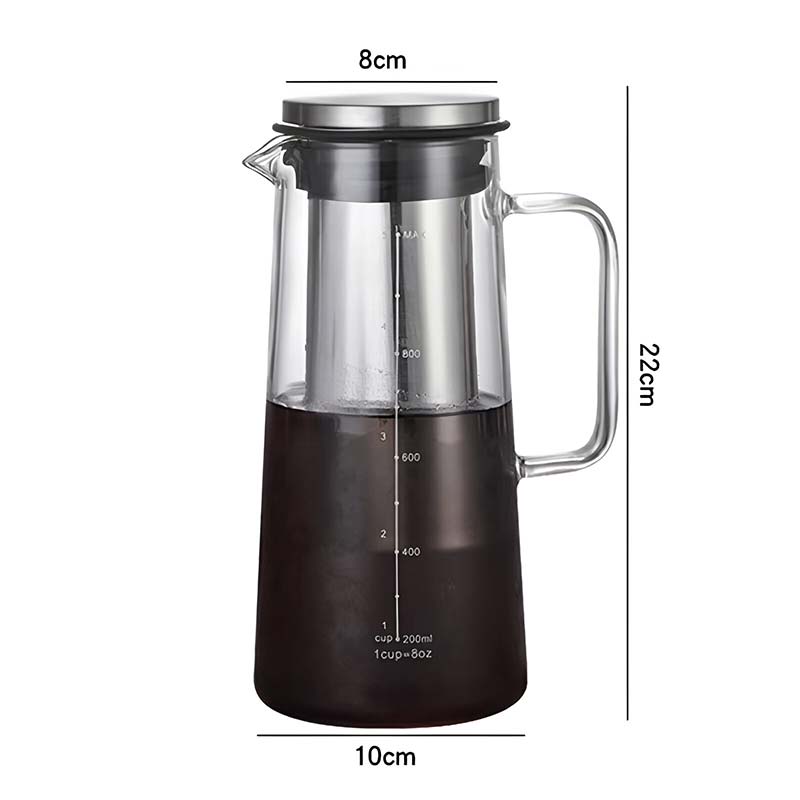 Borosilicate Glass Cold Brew Coffee Maker Set – Durable Airtight Design with Stainless Steel Filter and Lid