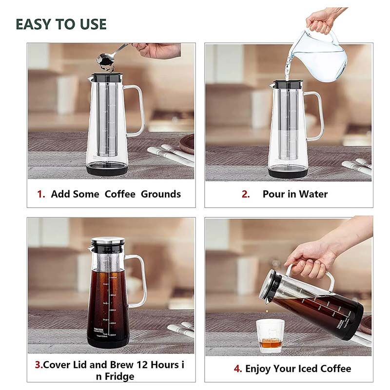 Borosilicate Glass Cold Brew Coffee Maker Set – Durable Airtight Design with Stainless Steel Filter and Lid