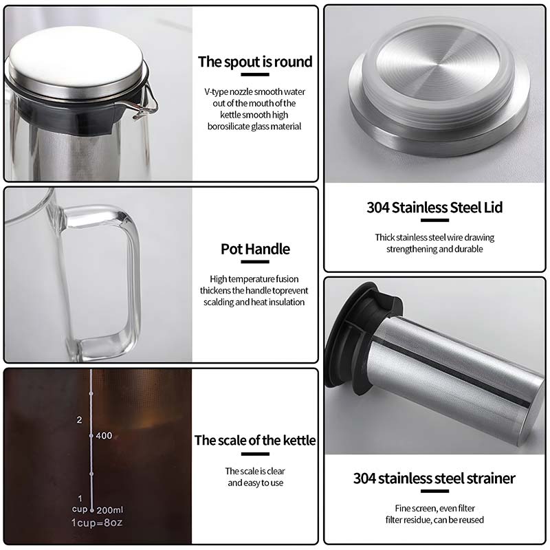 Borosilicate Glass Cold Brew Coffee Maker Set – Durable Airtight Design with Stainless Steel Filter and Lid