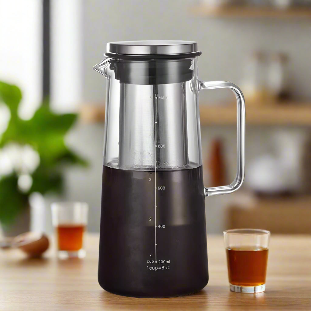 Borosilicate Glass Cold Brew Coffee Maker Set – Durable Airtight Design with Stainless Steel Filter and Lid