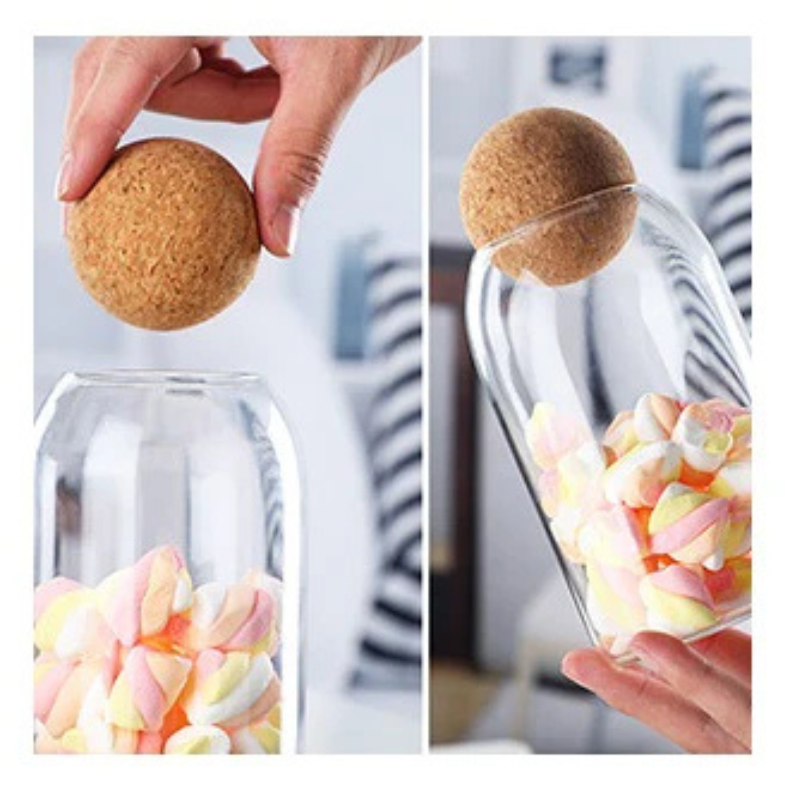 Borosilicate Glass Food Storage Jar - 800ml Cylinder Container with Wooden Ball Stopper