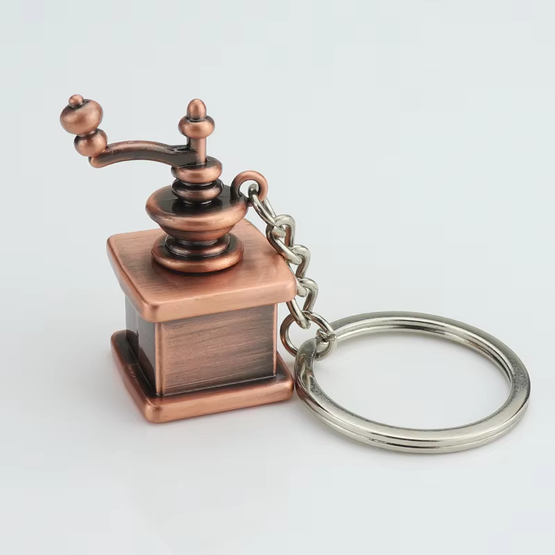 Bronze Antique Coffee Grinder Keychain – Vintage-Style Metal Charm in Aluminum Gift Box