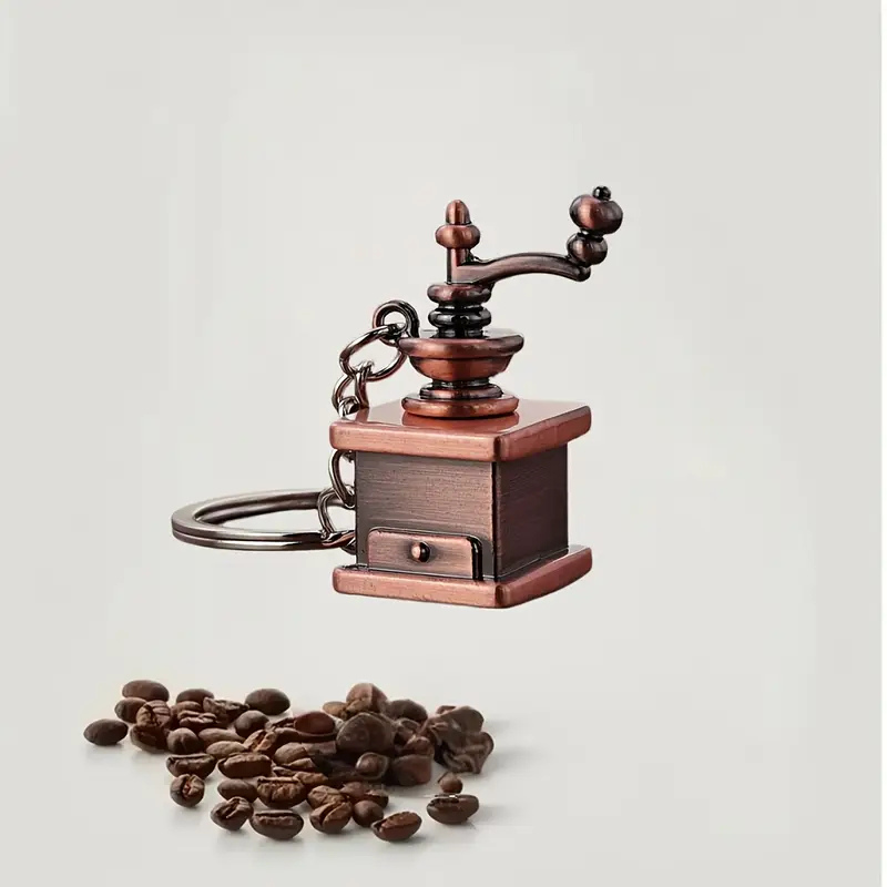 Bronze Antique Coffee Grinder Keychain – Vintage-Style Metal Charm in Aluminum Gift Box