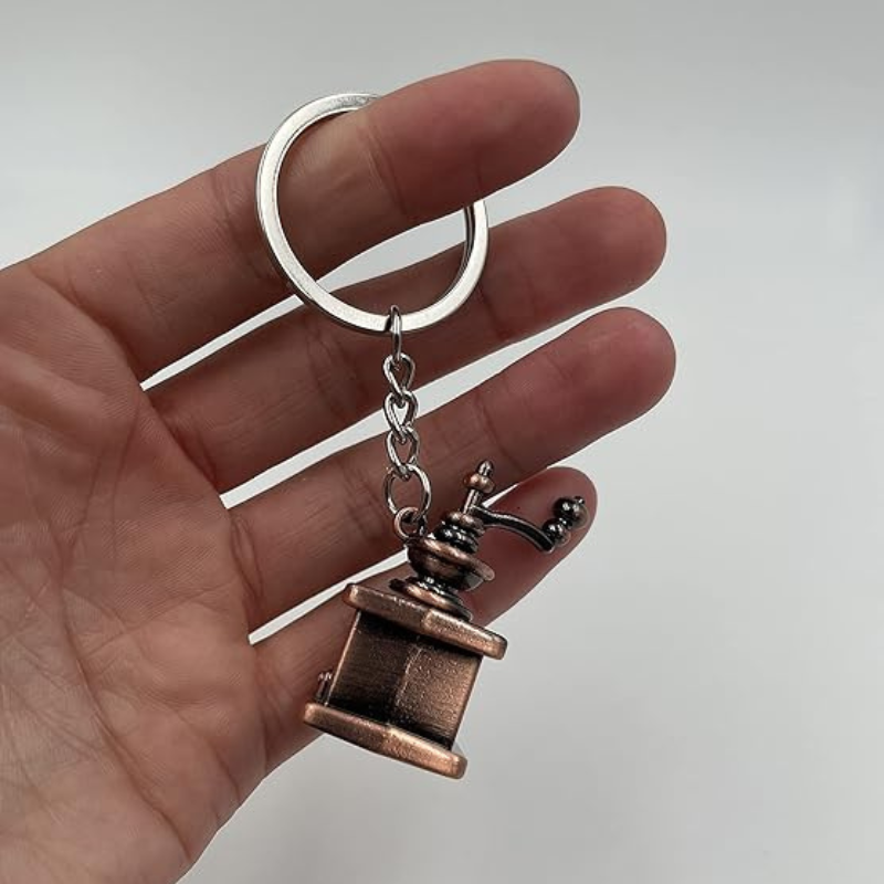 Bronze Antique Coffee Grinder Keychain – Vintage-Style Metal Charm in Aluminum Gift Box