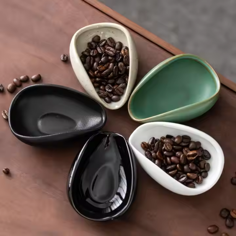Ceramic Coffee & Tea Bean Vessel – With Scoop for Accurate Dosing, Black and Grey Colors