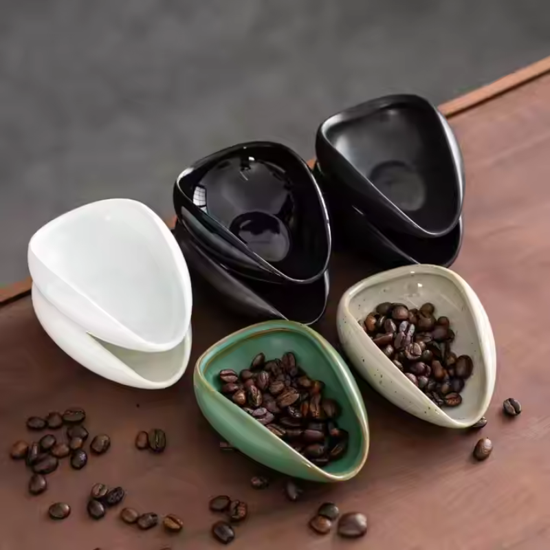 Ceramic Coffee & Tea Bean Vessel – With Scoop for Accurate Dosing, Black and Grey Colors