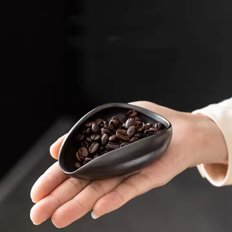 Ceramic Coffee & Tea Bean Vessel – With Scoop for Accurate Dosing, Black and Grey Colors