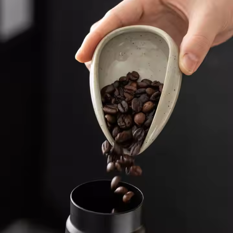 Ceramic Coffee & Tea Bean Vessel – With Scoop for Accurate Dosing, Black and Grey Colors