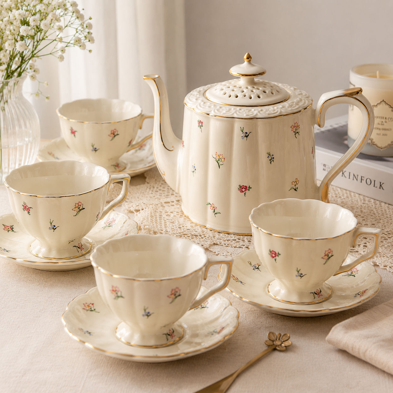 The English Tea Set – 1 Teapot, 4 Cups & 4 Saucers