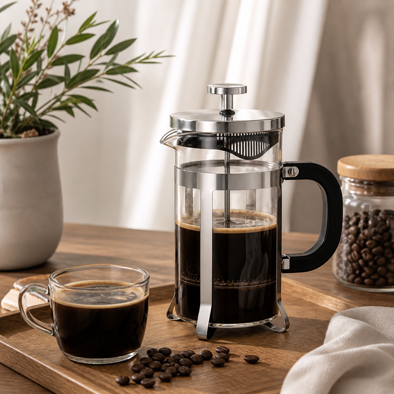 Premium Borosilicate Glass French Press Coffee Maker – Stainless Steel Filter | 350ml & 600ml