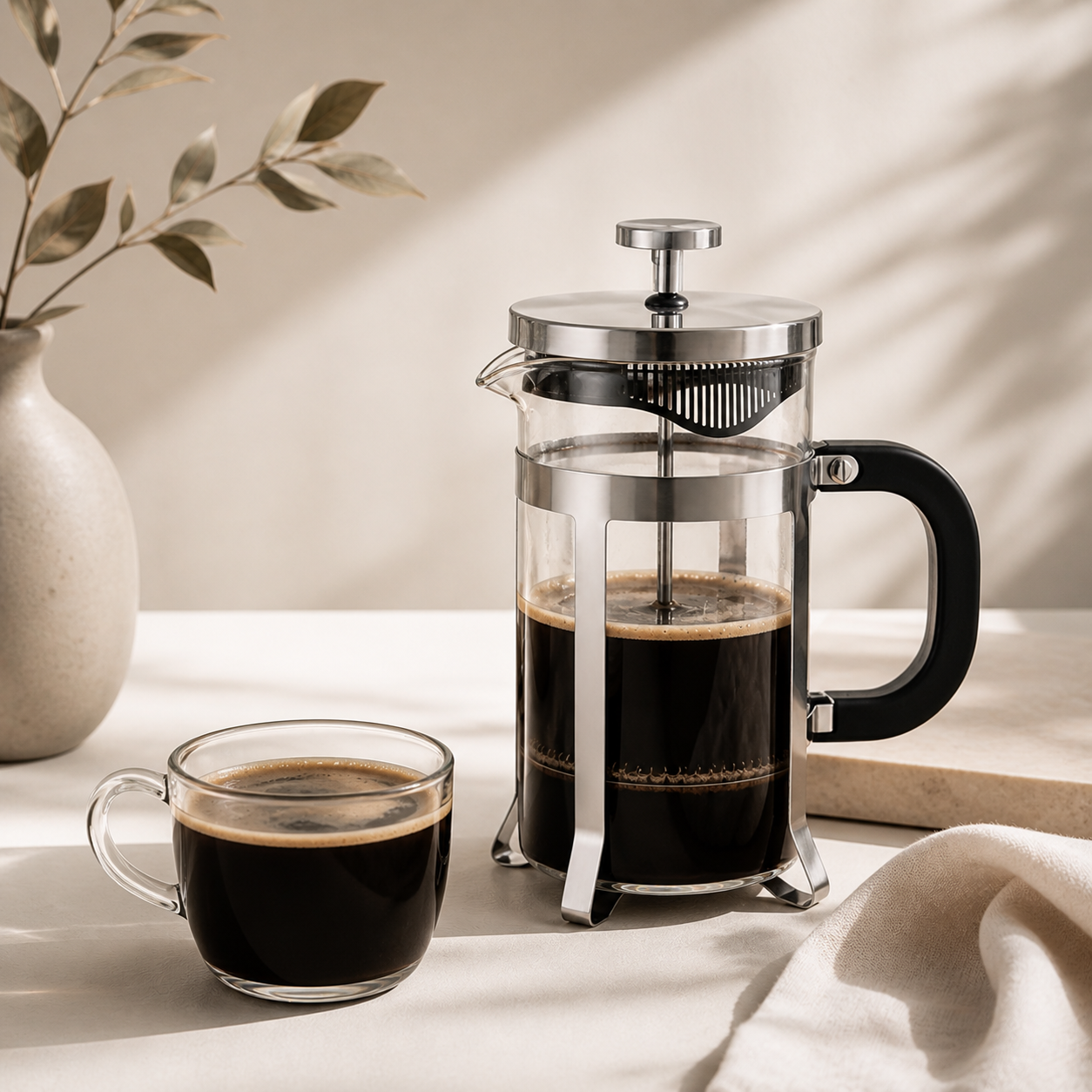 Premium Borosilicate Glass French Press Coffee Maker – Stainless Steel Filter | 350ml & 600ml