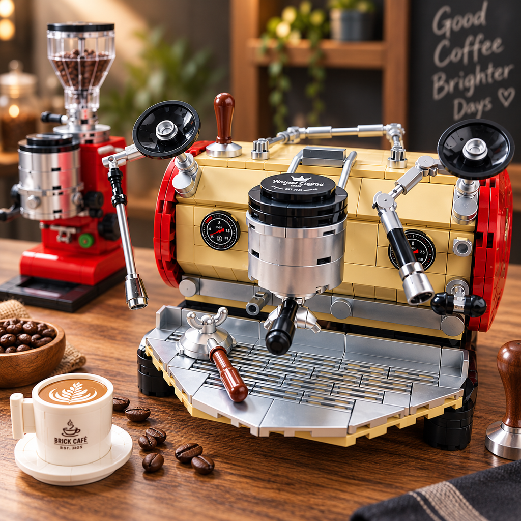 Vintage Coffee Machine & Grinder Building Block Set