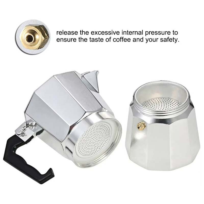 Classic Italian Moka Pot Espresso Coffee Maker – High Quality Aluminum with Pressure Valve for Stovetop and Induction Use