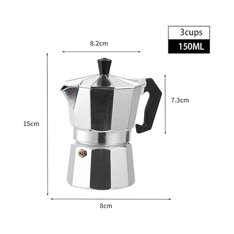 Classic Italian Moka Pot Espresso Coffee Maker – High Quality Aluminum with Pressure Valve for Stovetop and Induction Use
