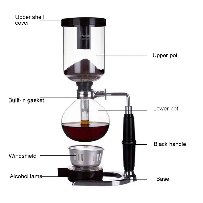 Classic Style Syphon Coffee Maker with Handle – Health-Friendly Coffee Brewing Kit