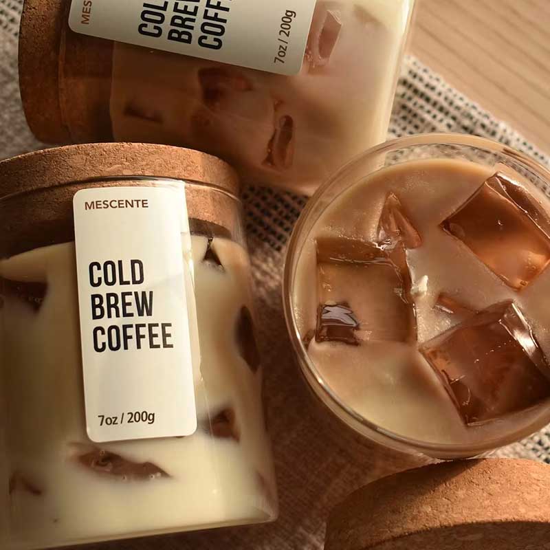 Cold Brew Coffee Aroma Soy Candle – Minimal Glass Cup with Wooden Lid