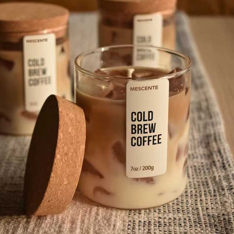Cold Brew Coffee Aroma Soy Candle – Minimal Glass Cup with Wooden Lid