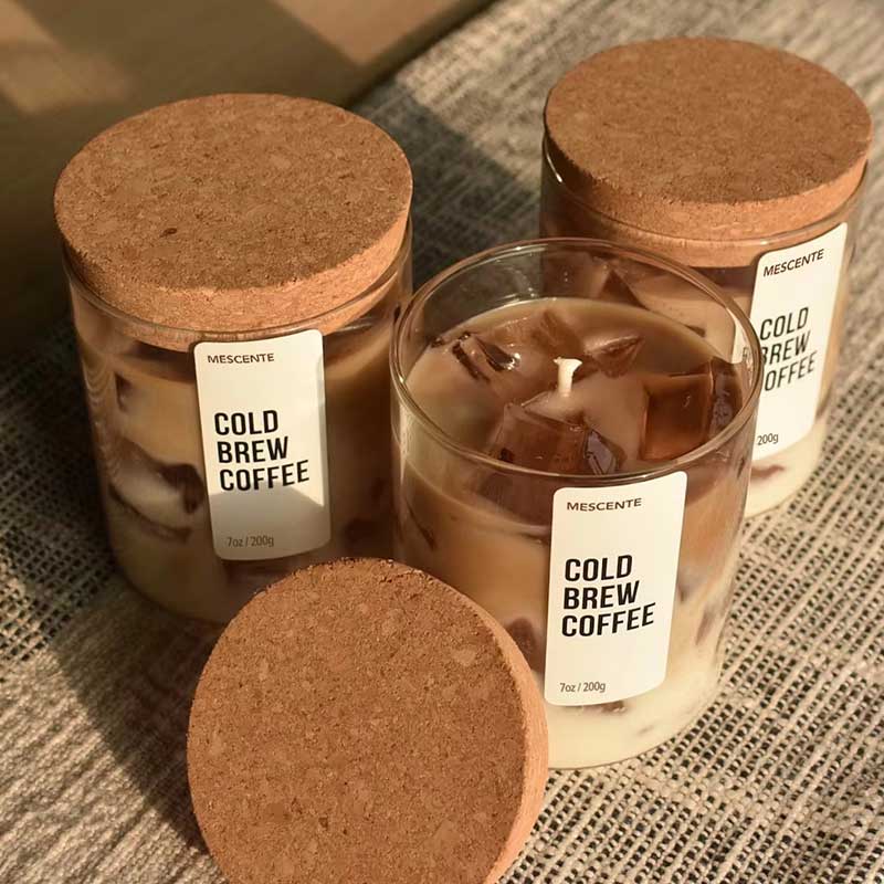 Cold Brew Coffee Aroma Soy Candle – Minimal Glass Cup with Wooden Lid