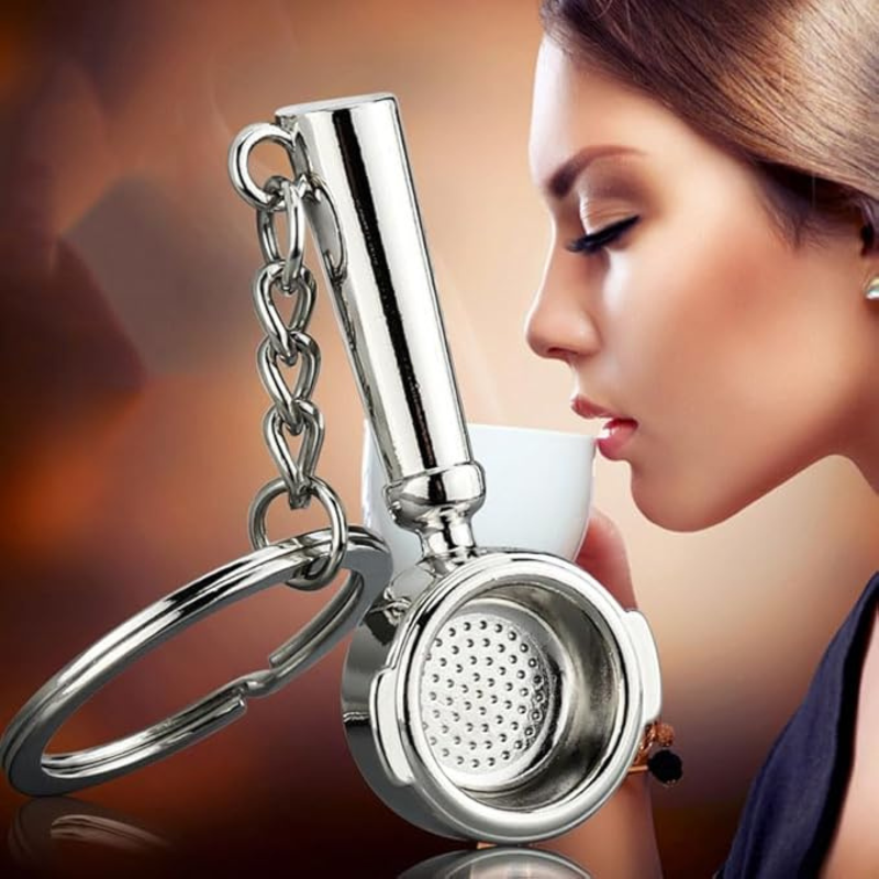 Coffee Portafilter Keychain – Durable Alloy Pendant for Coffee Lovers, Ideal for Keys or Bags