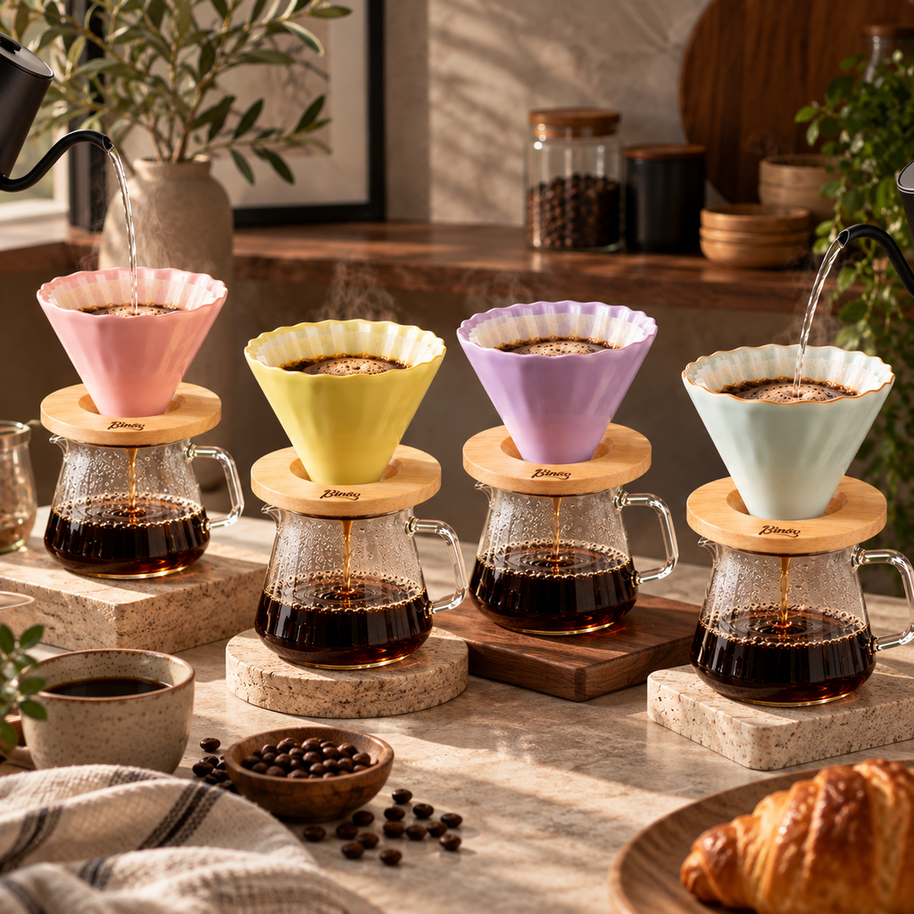 Ceramic V60 Pour Over Dripper with Wooden Stand