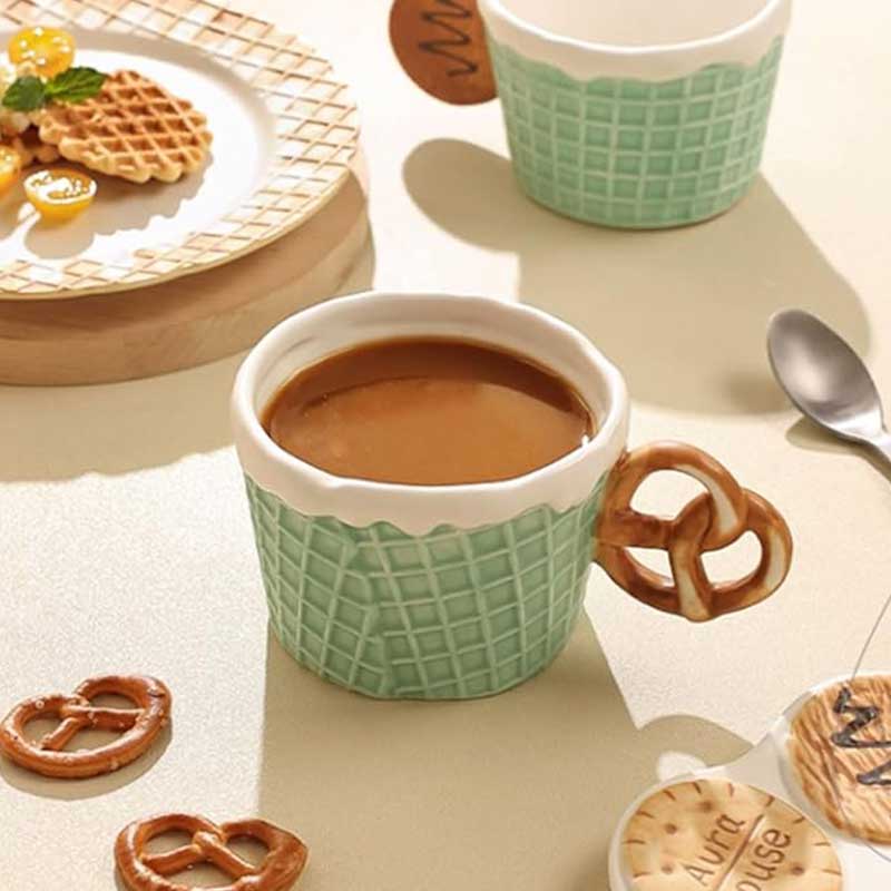 Creative Waffle Ceramic Coffee Mug with Handle – 300ml Reusable Microwavable Tea Cup for Home & Office Use