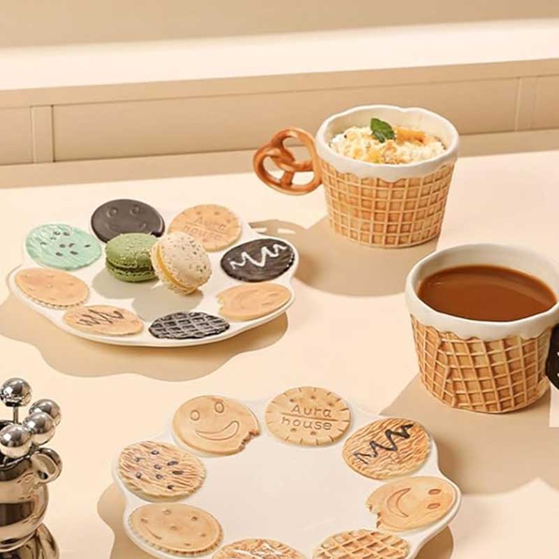 Creative Waffle Ceramic Coffee Mug with Handle – 300ml Reusable Microwavable Tea Cup for Home & Office Use