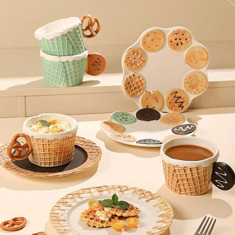 Creative Waffle Ceramic Coffee Mug with Handle – 300ml Reusable Microwavable Tea Cup for Home & Office Use