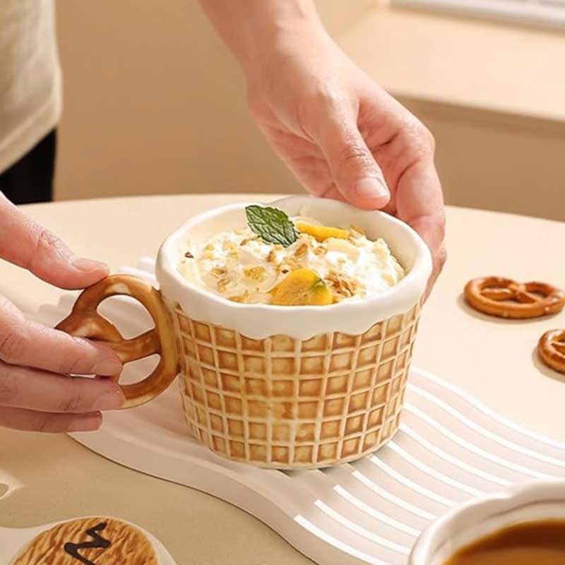 Creative Waffle Ceramic Coffee Mug with Handle – 300ml Reusable Microwavable Tea Cup for Home & Office Use